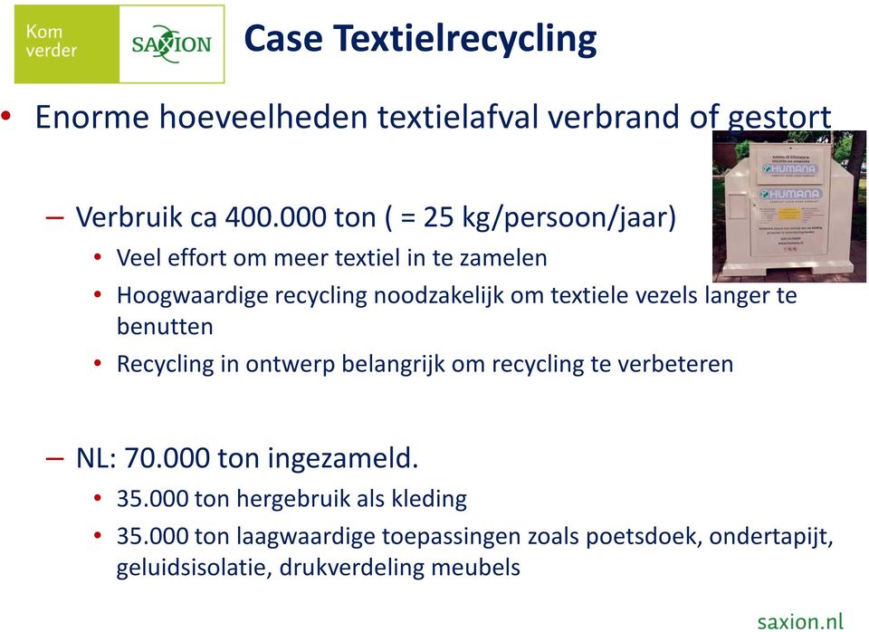 textiele vezels langer te benutten Recycling in ontwerp belangrijk om recycling te verbeteren NL: 70.