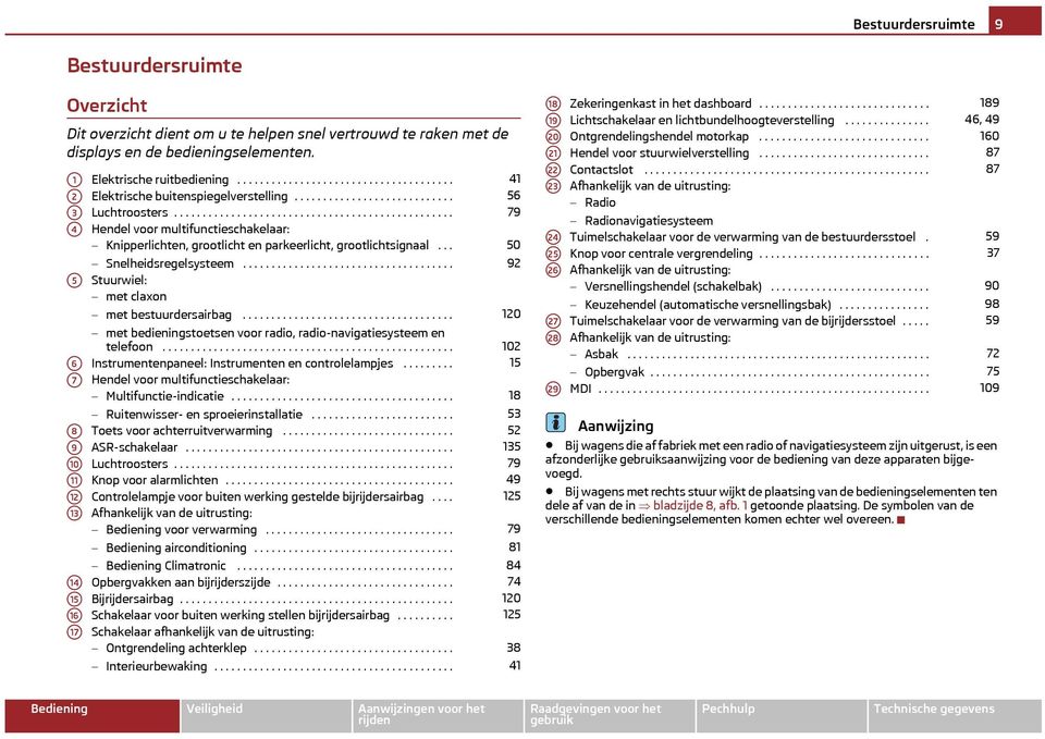 ................................................ Hendel voor multifunctieschakelaar: 41 56 79 Knipperlichten, grootlicht en parkeerlicht, grootlichtsignaal... 50 Snelheidsregelsysteem.