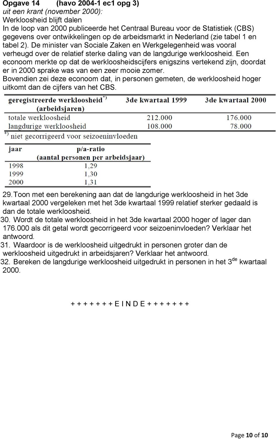 Een econoom merkte op dat de werkloosheidscijfers enigszins vertekend zijn, doordat er in 2000 sprake was van een zeer mooie zomer.