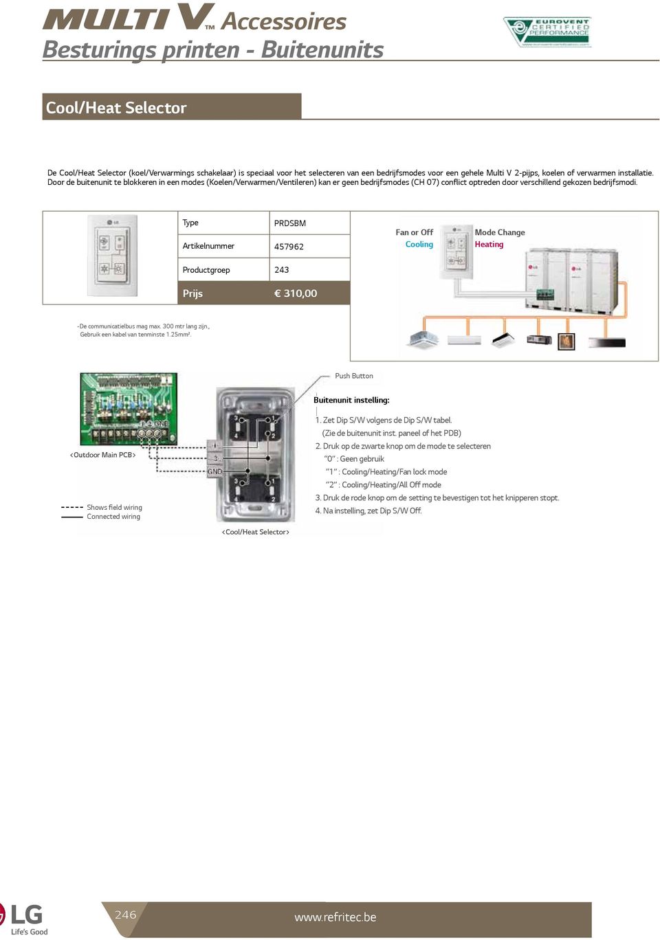 PRDSBM Artikelnummer 457962 Prijs 310,00 Fan or Off Cooling Mode Change Heating -De communicatielbus mag max. 300 mtr lang zijn., Gebruik een kabel van tenminste 1.25mm².