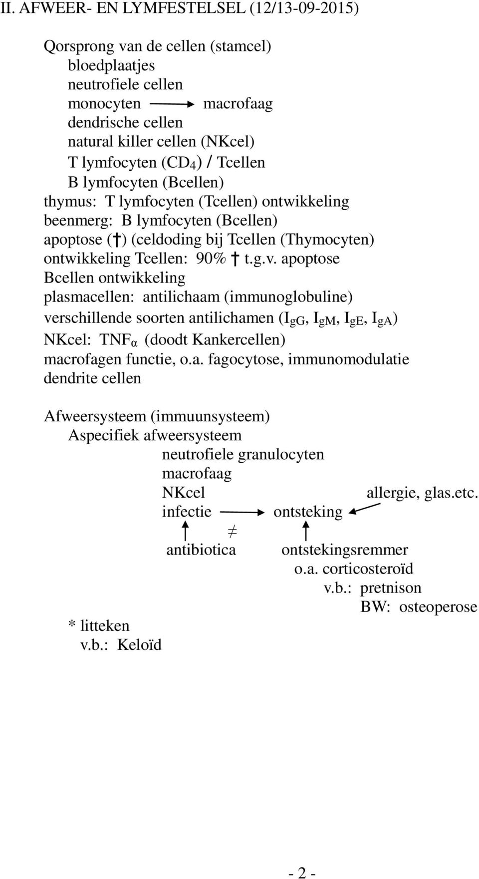 apoptose Bcellen ontwikkeling plasmacellen: antilichaam (immunoglobuline) verschillende soorten antilichamen (I gg, I gm, I ge, I ga ) NKcel: TNF α (doodt Kankercellen) macrofagen functie, o.a. fagocytose, immunomodulatie dendrite cellen Afweersysteem (immuunsysteem) Aspecifiek afweersysteem neutrofiele granulocyten macrofaag NKcel * litteken v.