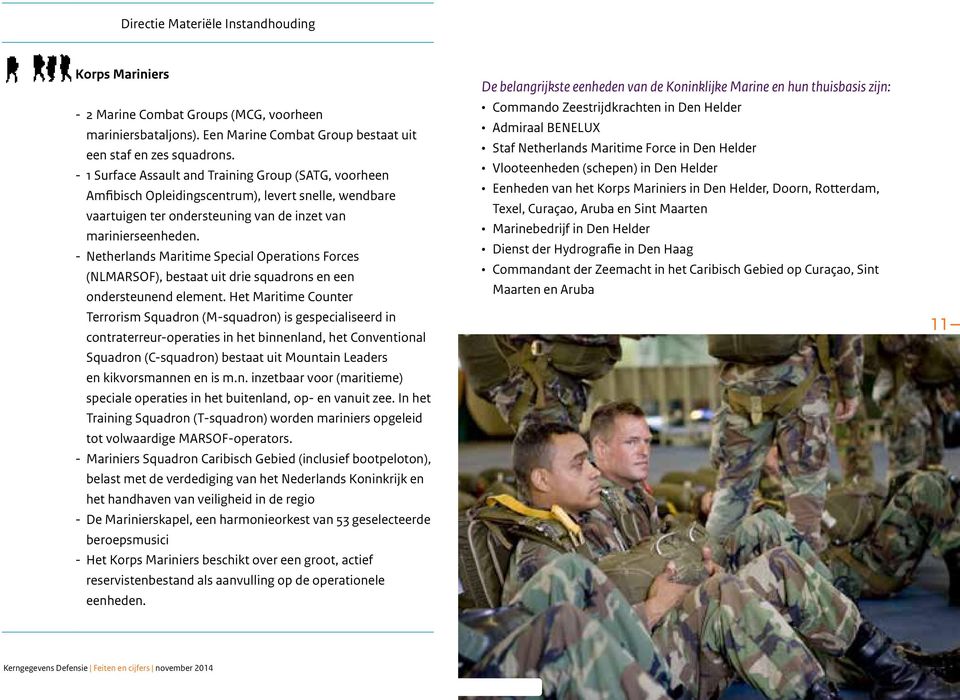 - Netherlands Maritime Special Operations Forces (NLMARSOF), bestaat uit drie squadrons en een ondersteunend element.