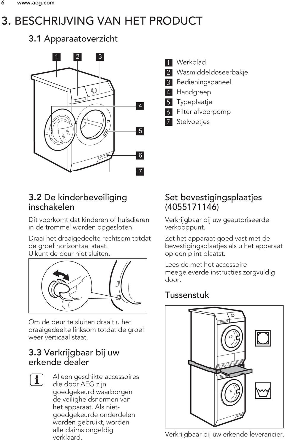 U kunt de deur niet sluiten. Set bevestigingsplaatjes (4055171146) Verkrijgbaar bij uw geautoriseerde verkooppunt.