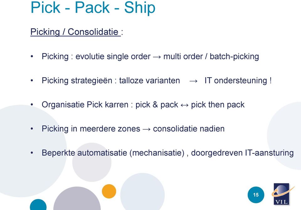 Organisatie Pick karren : pick & pack pick then pack Picking in meerdere zones