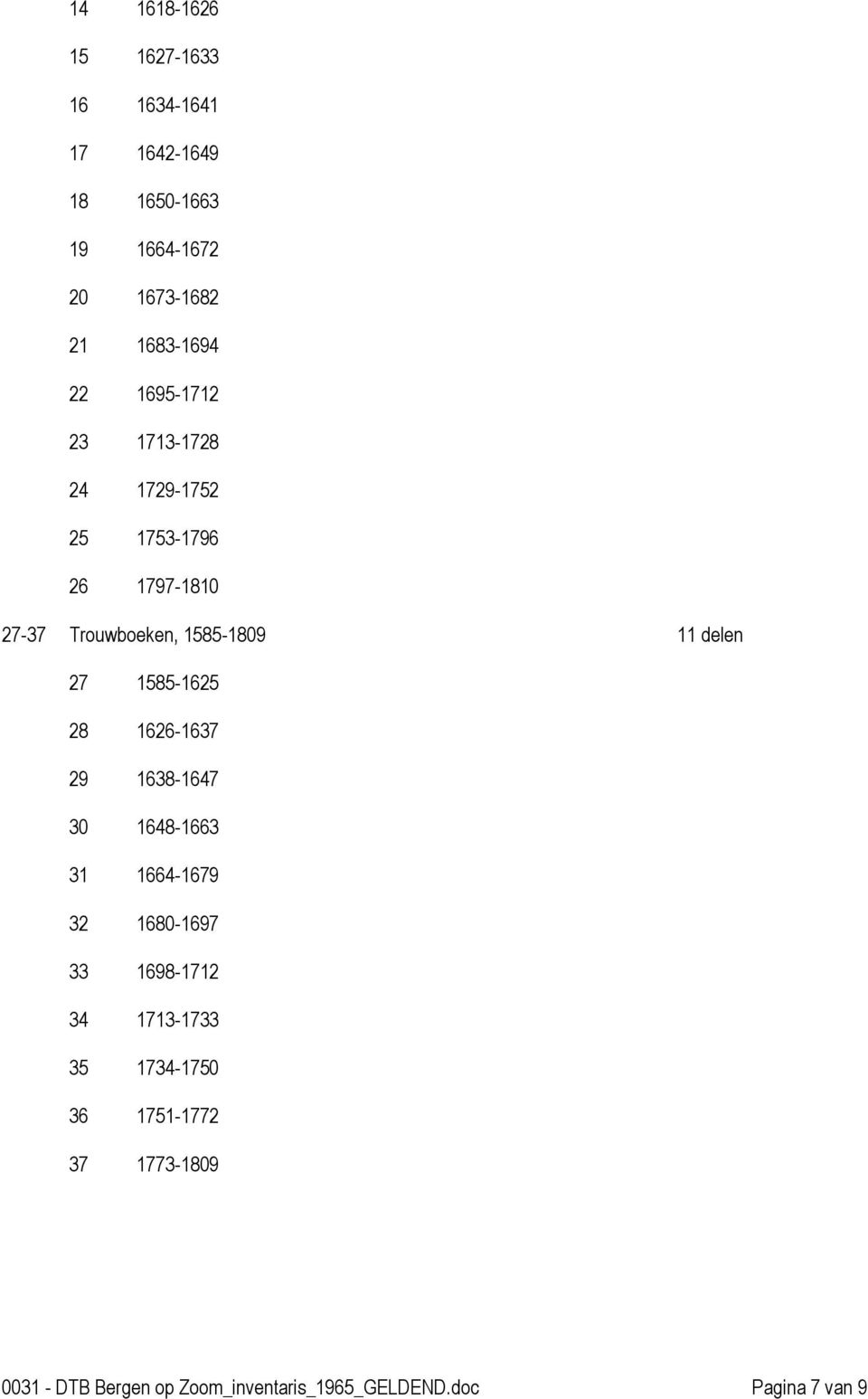 27 1585-1625 28 1626-1637 29 1638-1647 30 1648-1663 31 1664-1679 32 1680-1697 33 1698-1712 34 1713-1733