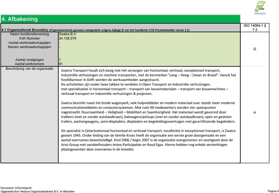 3 D Aantal vestigingen Aantal werknemers Beschrijving van de organisatie 1 91 Zwatra Transport houdt zich bezig met het verzorgen van horizontaal, verticaal, exceptioneel transport, industriële