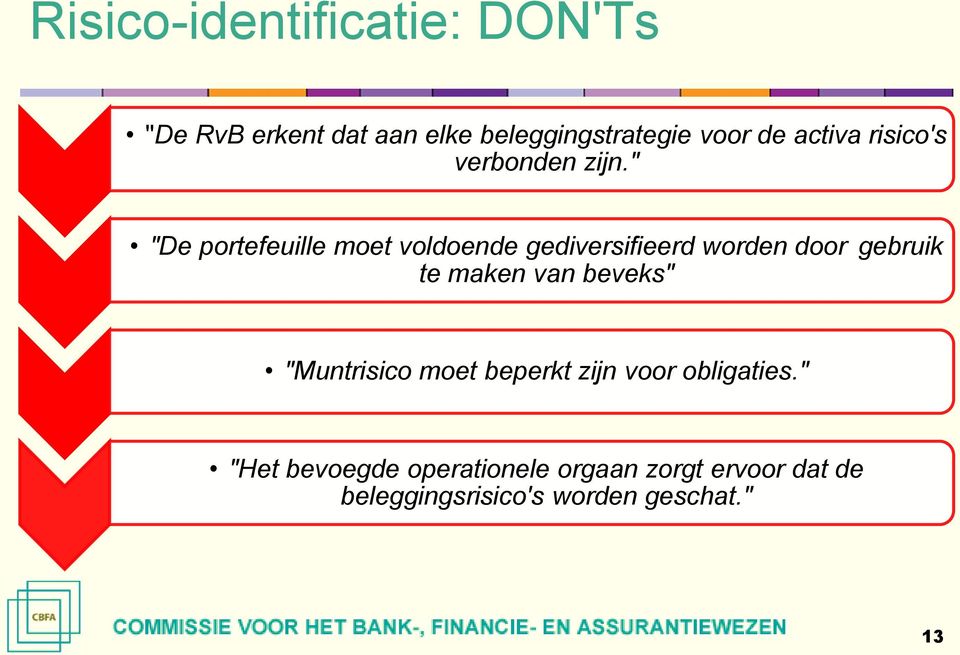 " "De portefeuille moet voldoende gediversifieerd worden door gebruik te maken van