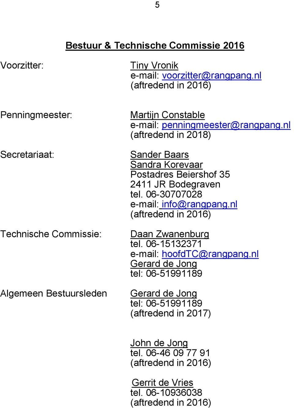 nl (aftredend in 2018) Sander Baars Sandra Korevaar Postadres Beiershof 35 2411 JR Bodegraven tel. 06-30707028 e-mail: info@rangpang.