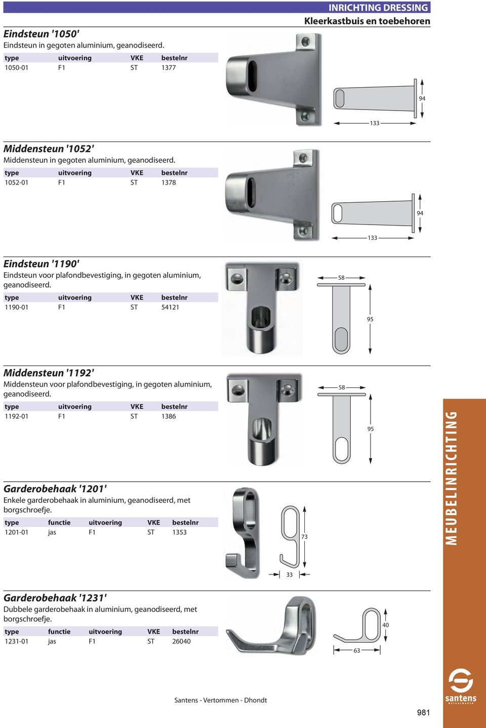 1052-01 F1 ST 1378 94 133 Eindsteun '1190' Eindsteun voor plafondbevestiging, in gegoten aluminium, geanodiseerd.