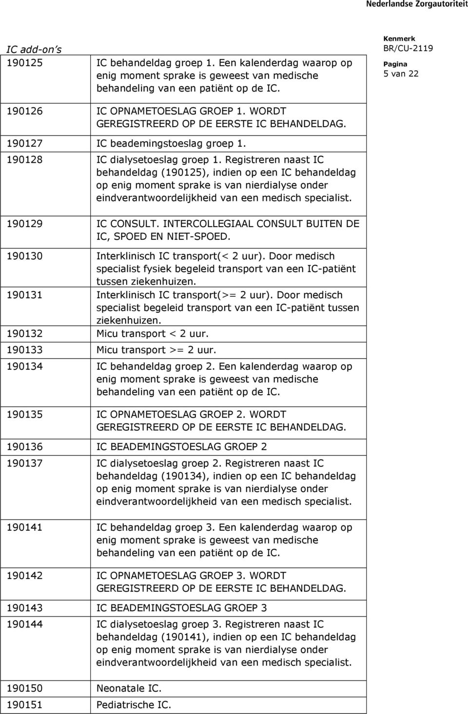 Registreren naast IC behandeldag (190125), indien op een IC behandeldag op enig moment sprake is van nierdialyse onder eindverantwoordelijkheid van een medisch specialist. 190129 IC CONSULT.