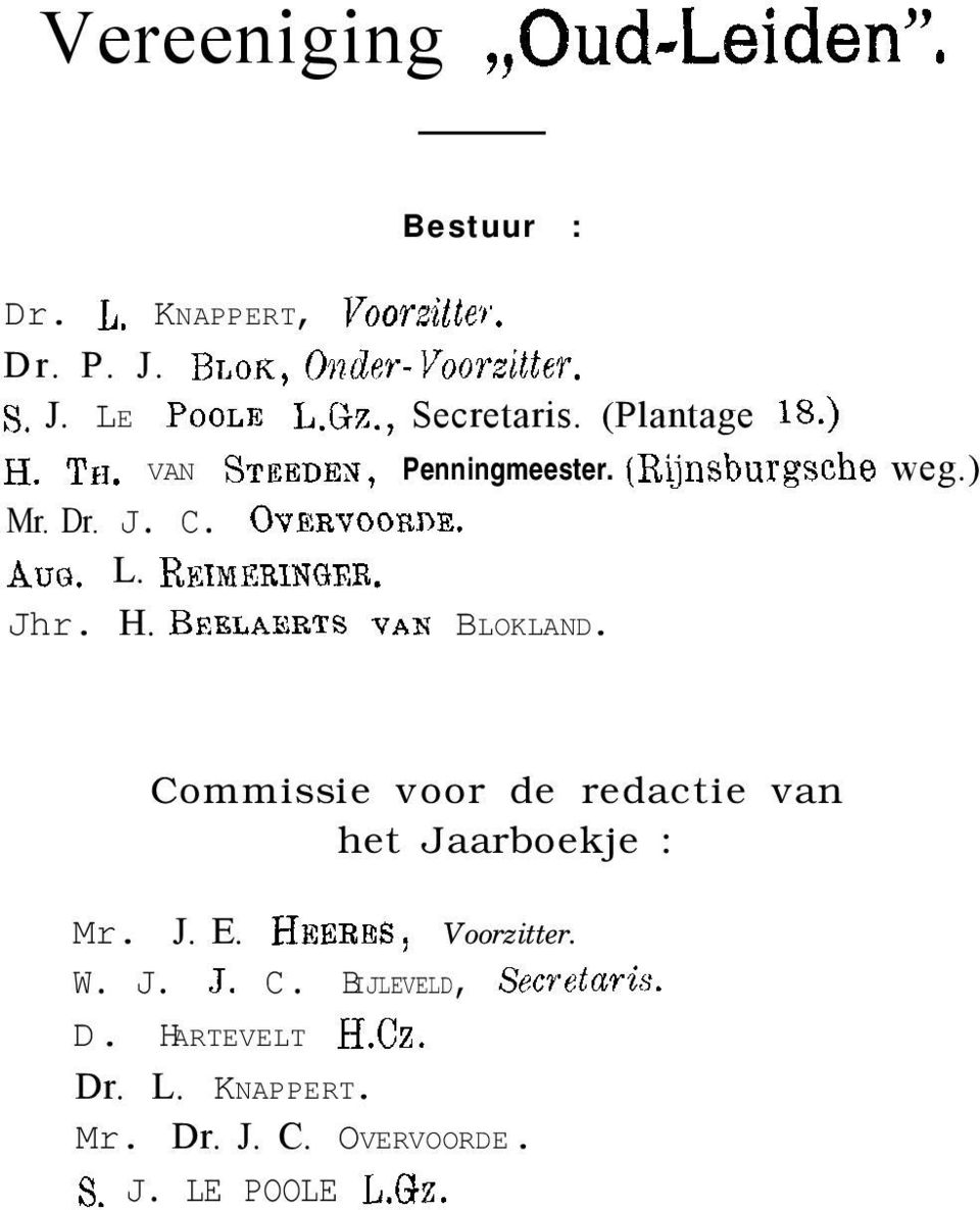 REIMERINUER. Jhr. H. BEKLAERTS VAN BLOKLAND. Commissie voor de redactie van het Jaarboekje : Mr. J. E.