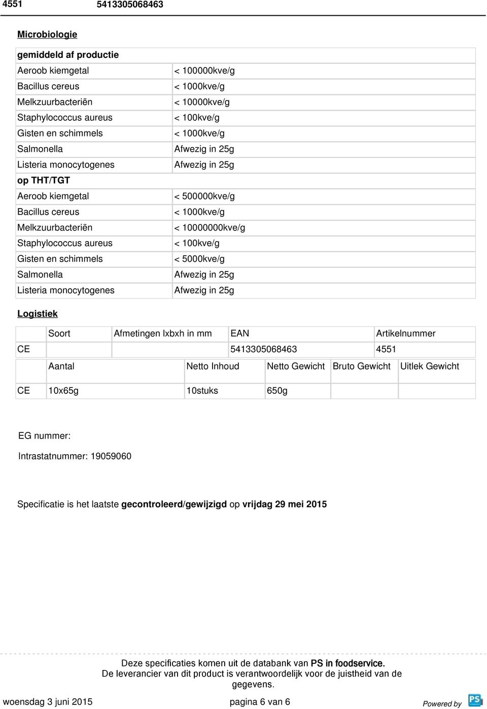 1000kve/g < 500000kve/g < 1000kve/g < 10000000kve/g < 100kve/g < 5000kve/g Logistiek Soort Afmetingen lxbxh in mm EAN Artikelnummer CE 5413305068463 4551 Aantal Netto Inhoud Netto