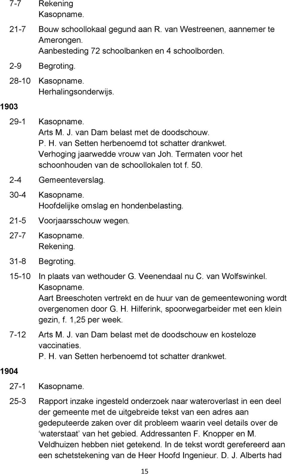 27-7 31-8 Begroting. 15-10 In plaats van wethouder G. Veenendaal nu C. van Wolfswinkel. Aart Breeschoten vertrekt en de huur van de gemeentewoning wordt overgenomen door G. H.