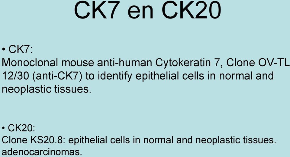 in normal and neoplastic tissues. CK20: Clone KS20.