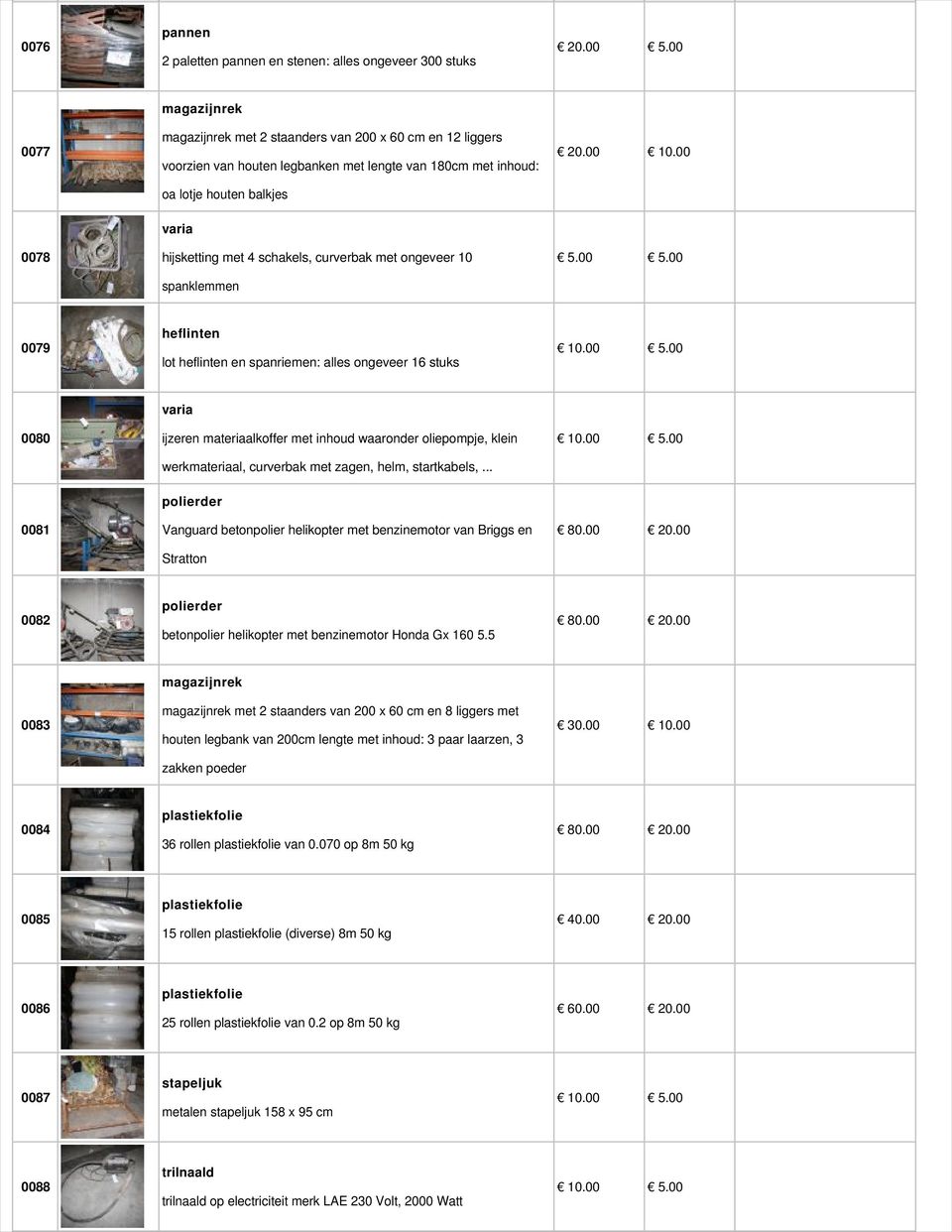 curverbak met ongeveer 10 spanklemmen 0079 heflinten lot heflinten en spanriemen: alles ongeveer 16 stuks 0080 ijzeren materiaalkoffer met inhoud waaronder oliepompje, klein werkmateriaal, curverbak