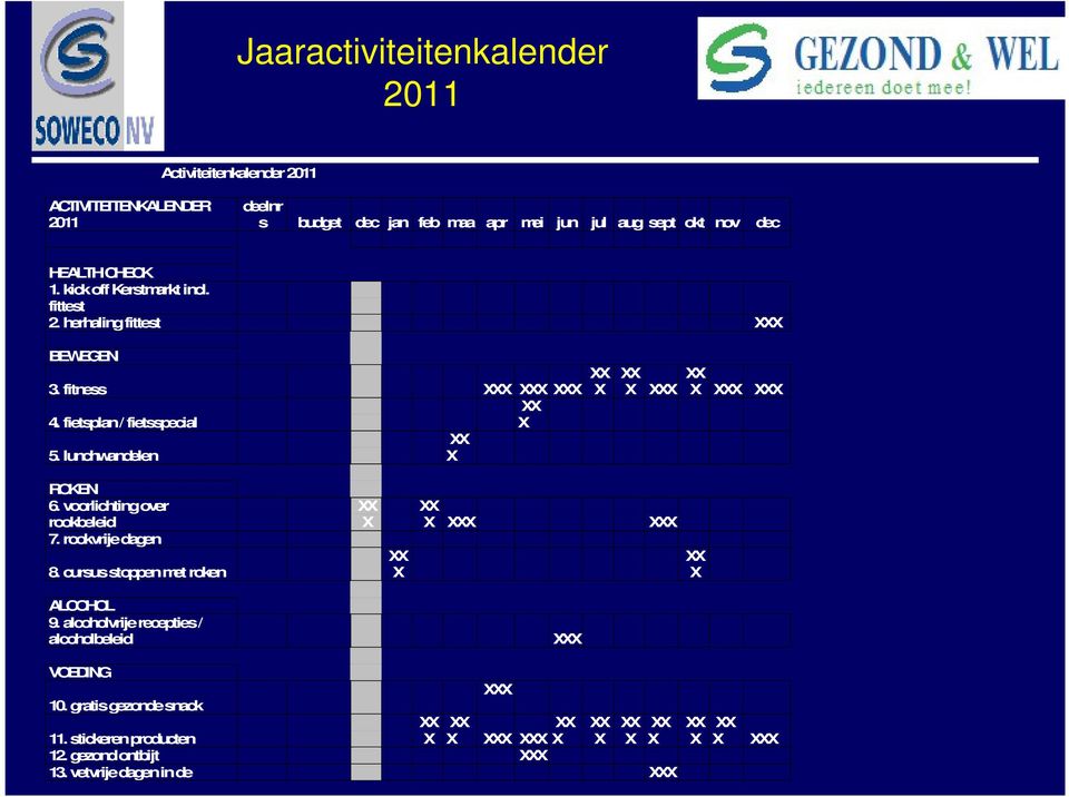 lunchwandelen X X X X X X X ROKEN 6. voorlichting over rookbeleid 7. rookvrije dagen 8. cursus stoppen met roken X X X X X X ALCOHOL 9.