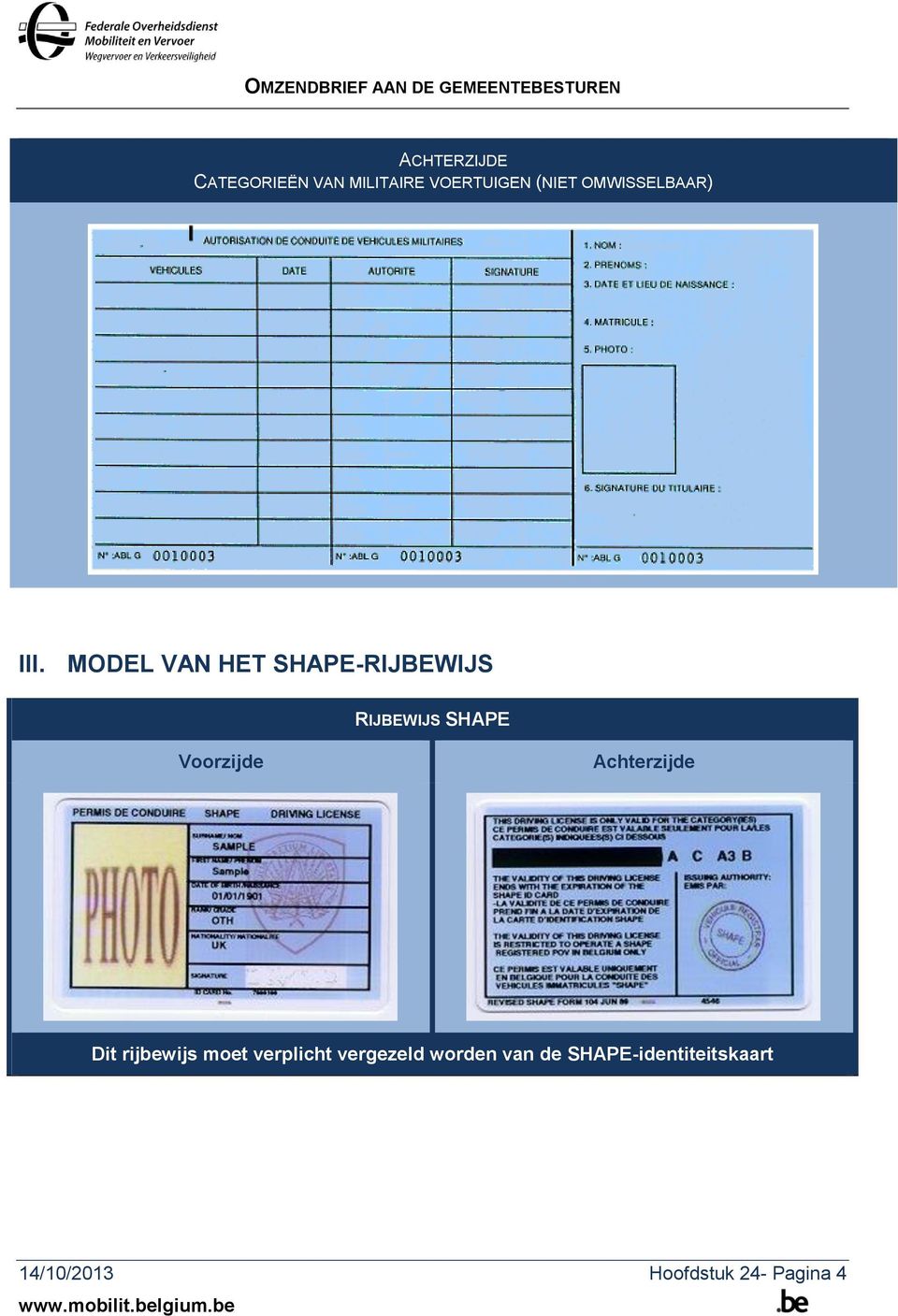 MODEL VAN HET SHAPE-RIJBEWIJS RIJBEWIJS SHAPE Voorzijde