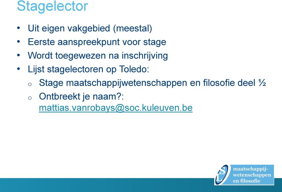 Lijst stagelectren p Tled: Stage