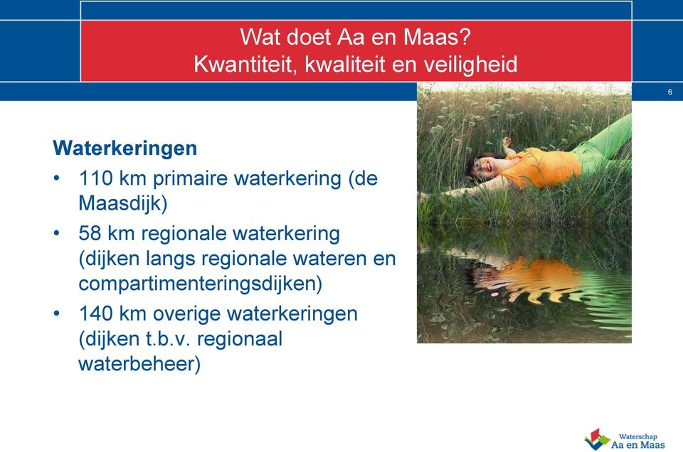 waterkering (de Maasdijk) 58 km regionale waterkering (dijken langs