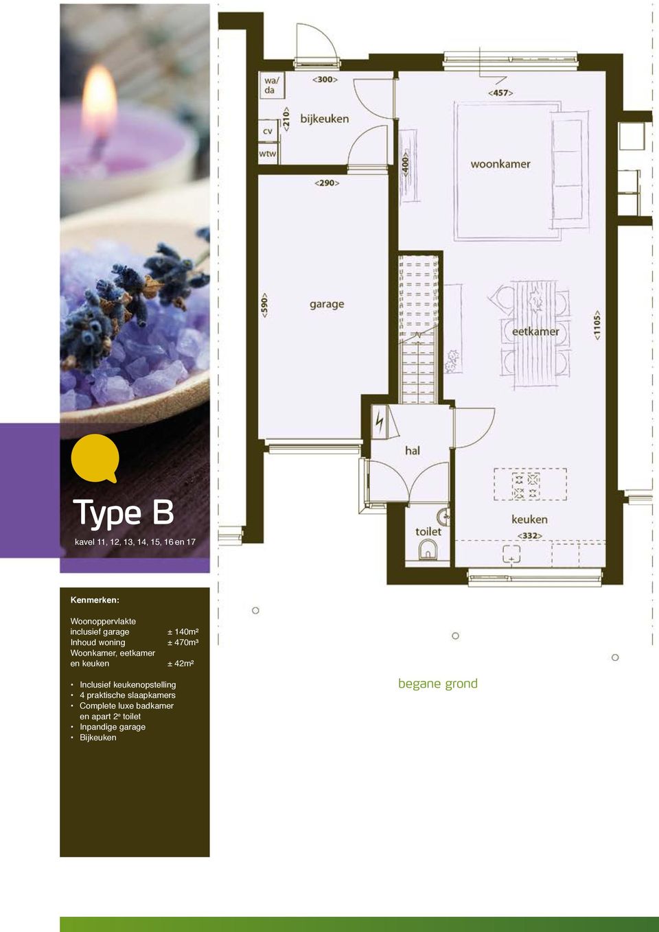 keuken ± 42m² Inclusief keukenopstelling 4 praktische slaapkamers