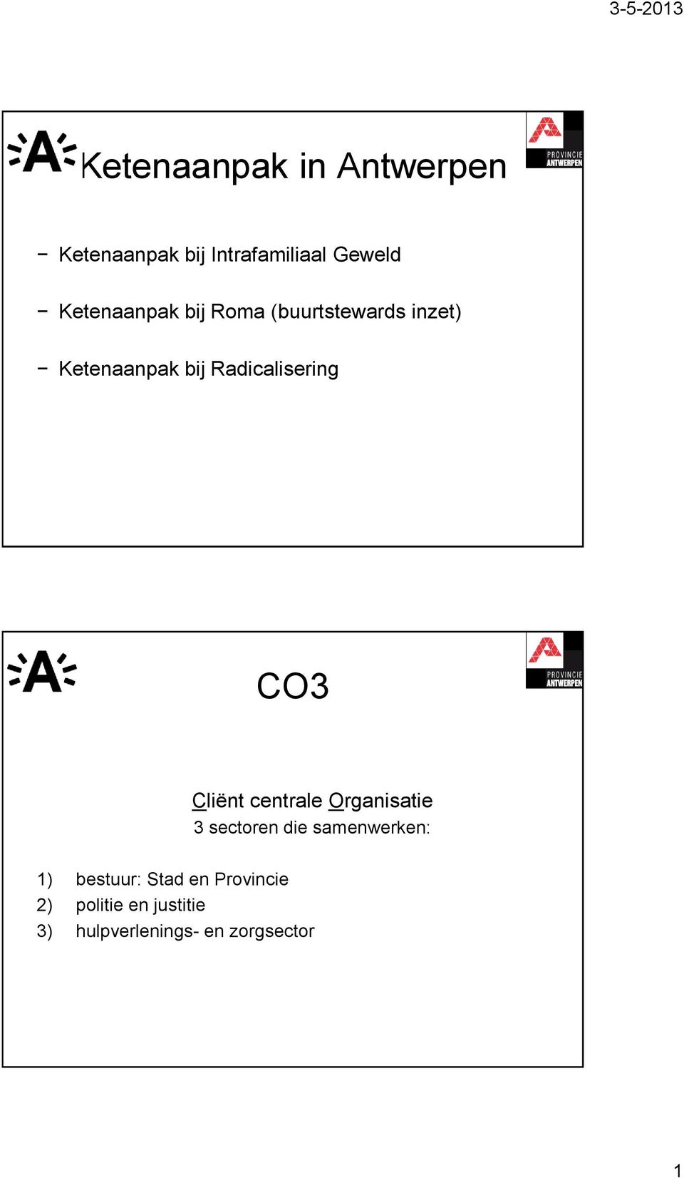 Radicalisering CO3 Cliënt centrale Organisatie 3 sectoren die