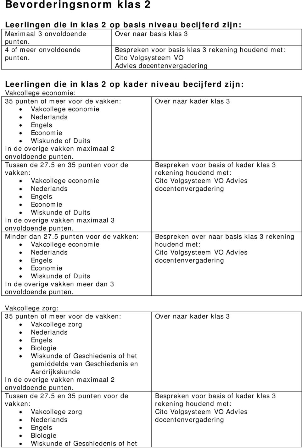 becijferd zijn: Vakcollege economie: Minder dan 27.