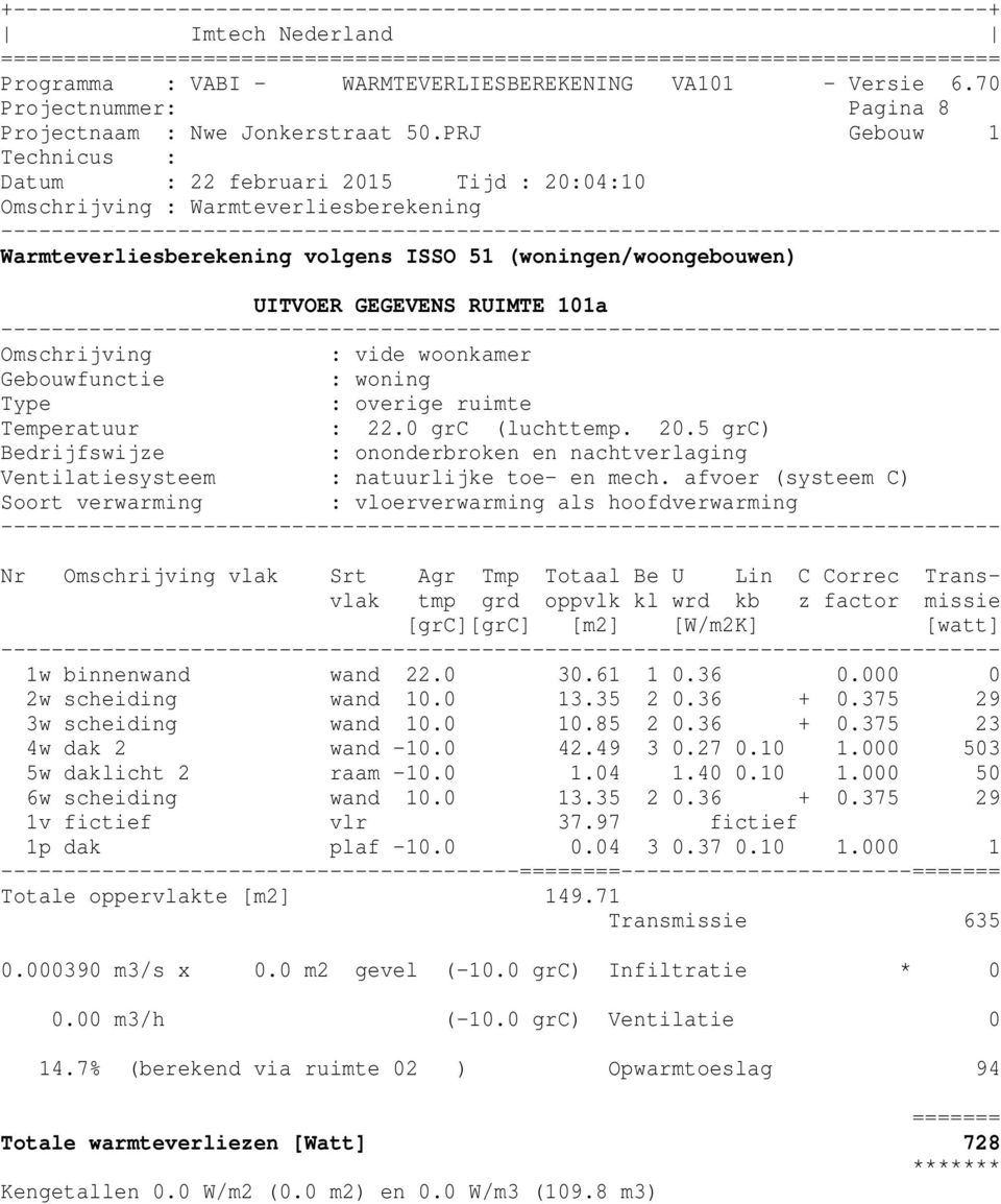 afvoer (systeem C) Soort verwarming : vloerverwarming als hoofdverwarming Nr Omschrijving vlak Srt Agr Tmp Totaal Be U Lin C Correc Transvlak tmp grd oppvlk kl wrd kb z factor missie [grc][grc] [m2]