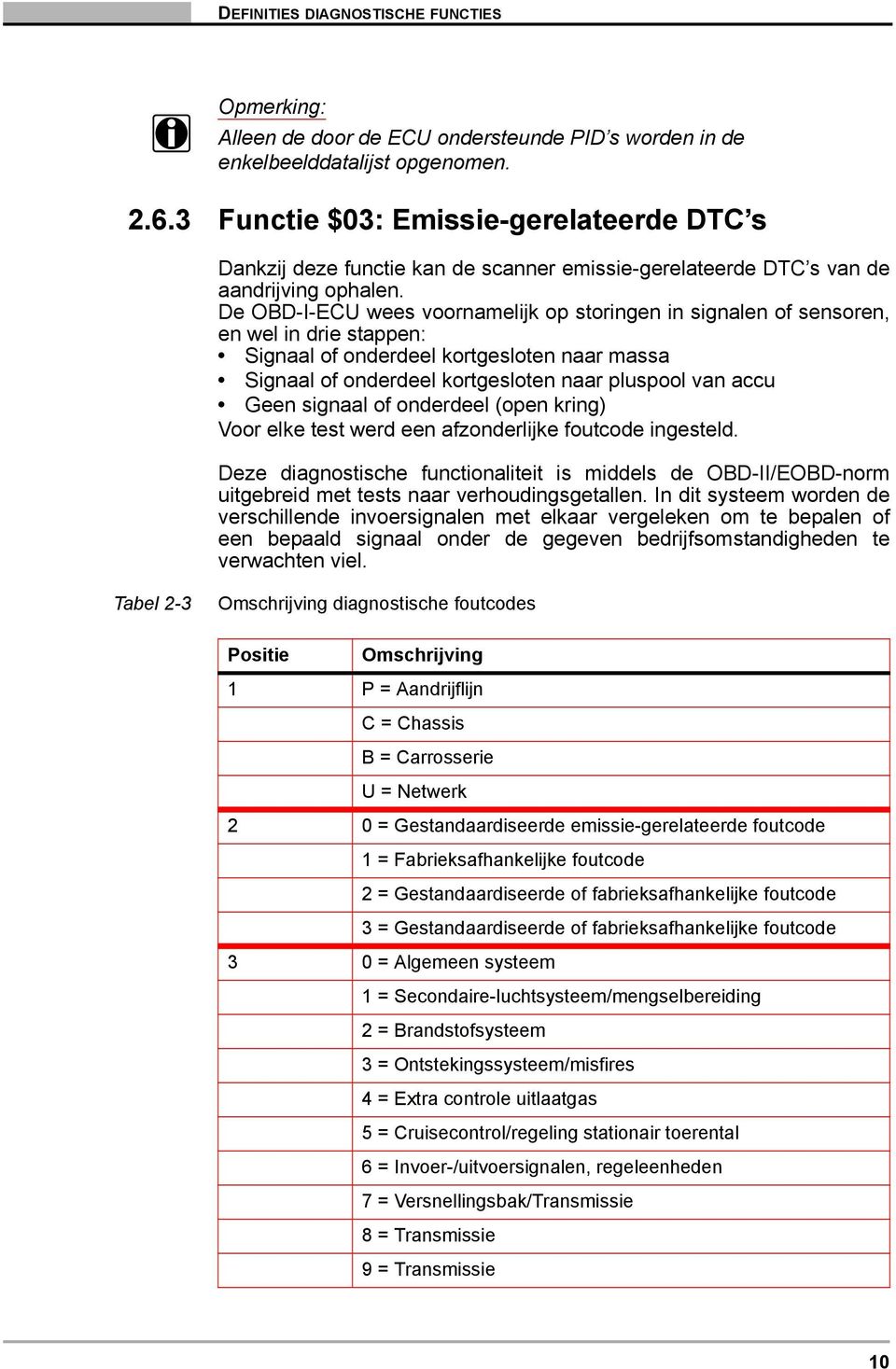 De OBD-I-ECU wees voornamelijk op storingen in signalen of sensoren, en wel in drie stappen: Signaal of onderdeel kortgesloten naar massa Signaal of onderdeel kortgesloten naar pluspool van accu Geen