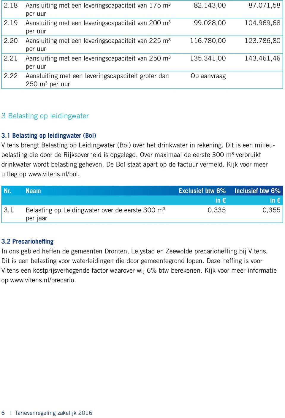 461,46 Op aanvraag 3 Belasting op leidingwater 3.1 Belasting op leidingwater (Bol) Vitens brengt Belasting op Leidingwater (Bol) over het drinkwater in rekening.