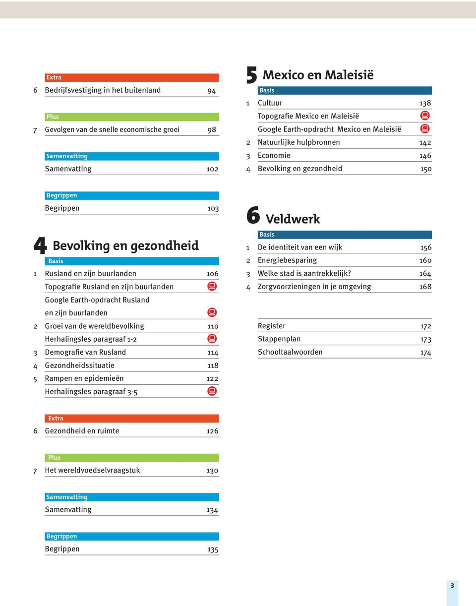 buurlanden 106 Topografie Rusland en zijn buurlanden Google Earth-opdracht Rusland en zijn buurlanden 2 Groei van de wereldbevolking 110 Herhalingsles paragraaf 1-2 3 Demografie van Rusland 114 4