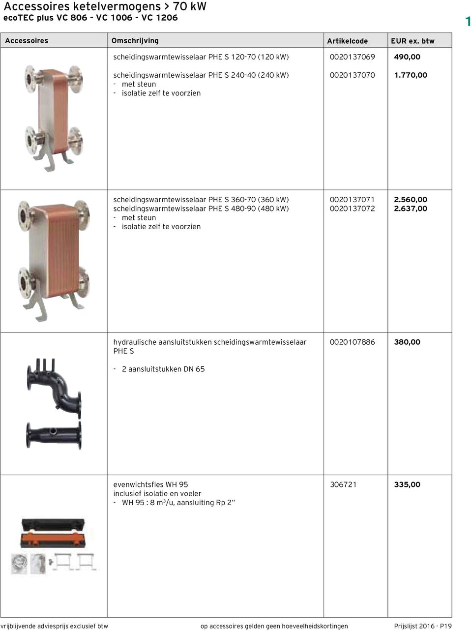 770,00 scheidingswarmtewisselaar PHE S 360-70 (360 kw) scheidingswarmtewisselaar PHE S 480-90 (480 kw) - met steun - isolatie zelf te voorzien 0020137071 0020137072 2.560,00 2.
