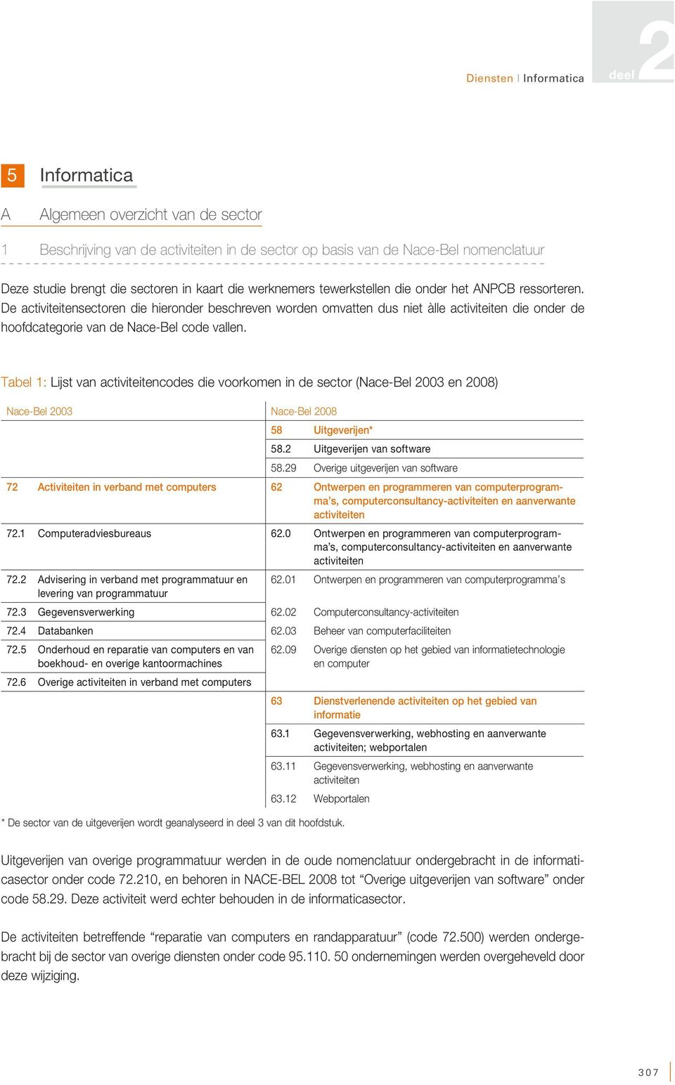 Tabel 1: Lijst van activiteitencodes die voorkomen in de sector (Nace-Bel 2003 en 2008) Nace-Bel 2003 Nace-Bel 2008 58 Uitgeverijen* 58.2 Uitgeverijen van software 58.