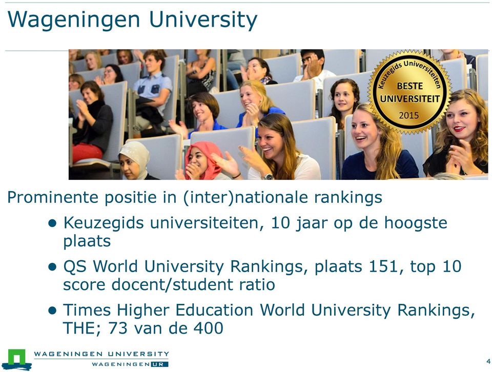 jaar op de hoogste plaats QS World University Rankings, plaats 151, top 10 score