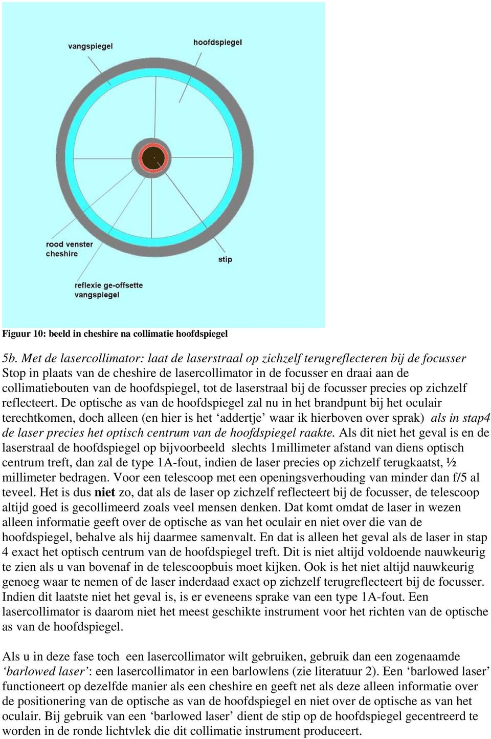 hoofdspiegel, tot de laserstraal bij de focusser precies op zichzelf reflecteert.