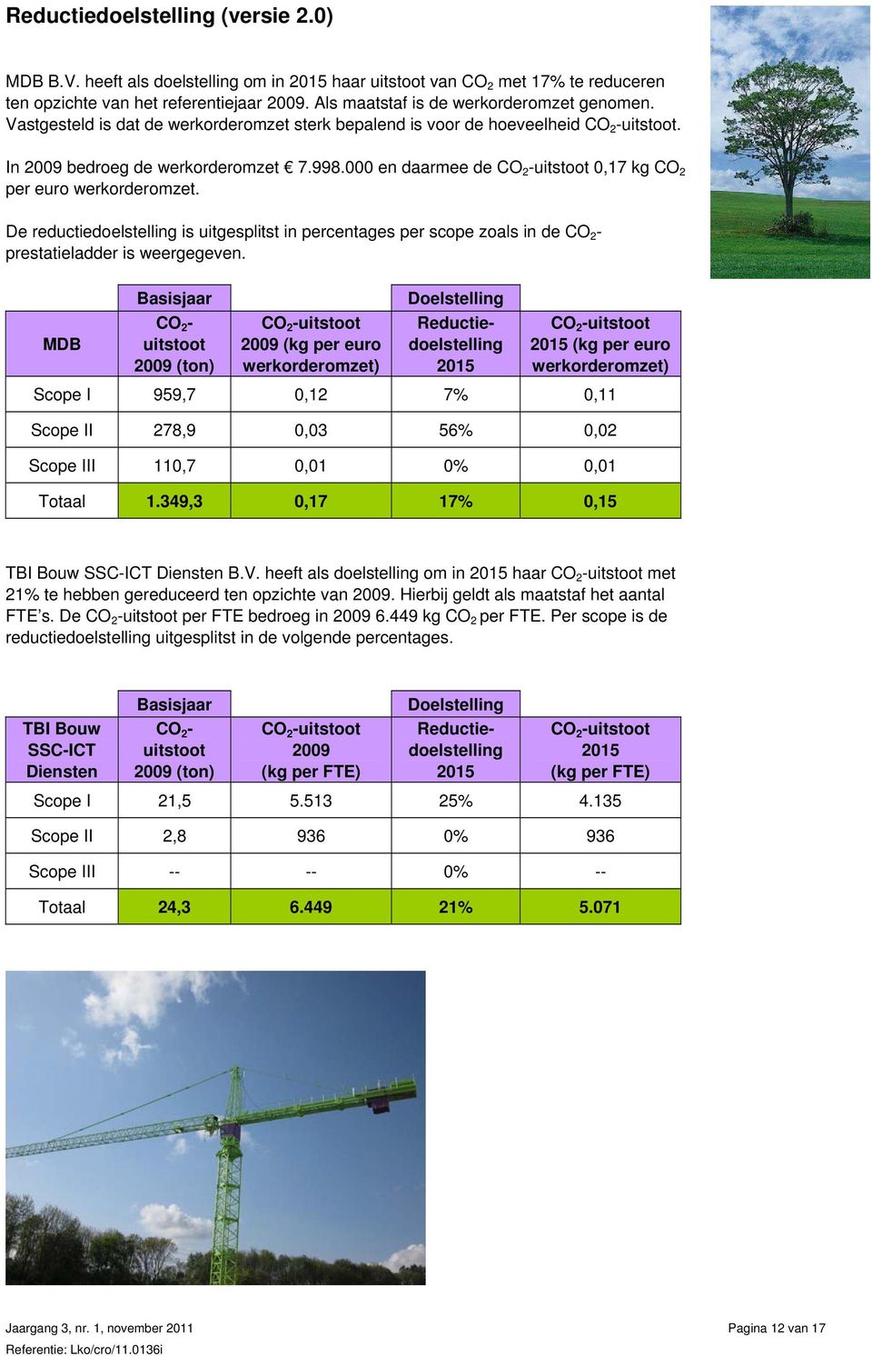 000 en daarmee de CO 2 -uitstoot 0,17 kg CO 2 per euro werkorderomzet. De reductiedoelstelling is uitgesplitst in percentages per scope zoals in de CO 2 - prestatieladder is weergegeven.