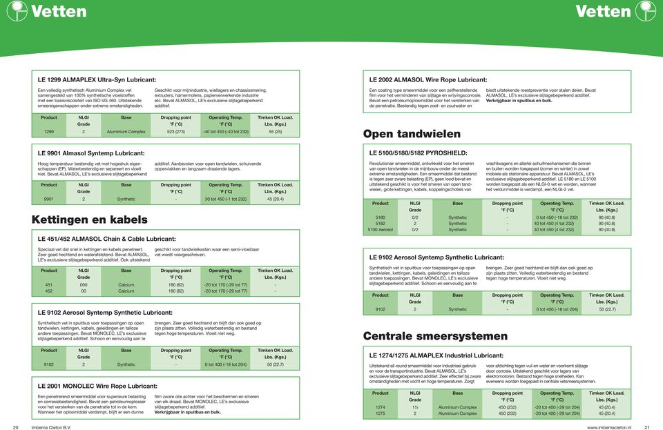 Geschikt voor mijnindustrie, wiellagers en chassissmering, extruders, hamermolens, papierverwerkende industrie etc. Bevat ALMASOL, LE s exclusieve slijtagebeperkend additief.