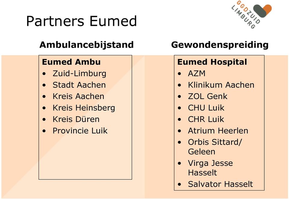 Gewondenspreiding Eumed Hospital AZM Klinikum Aachen ZOL Genk CHU