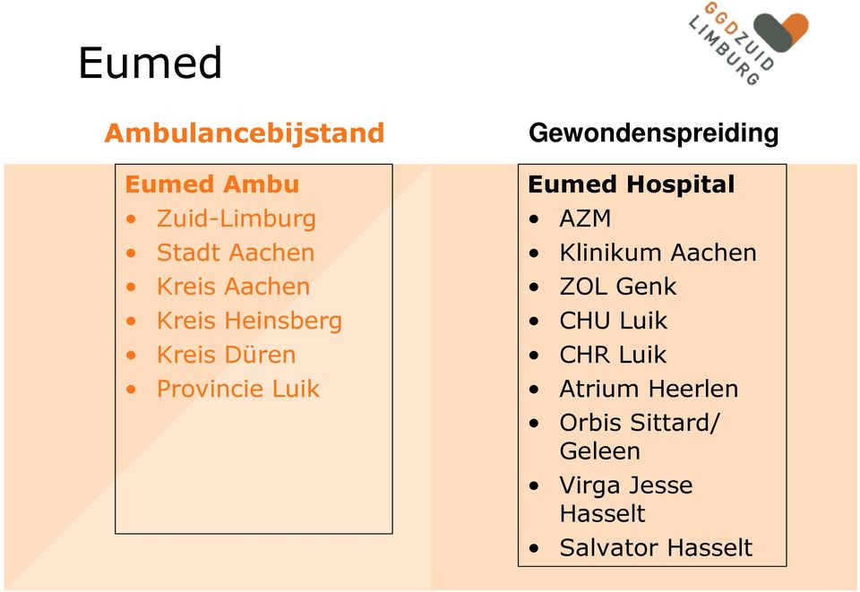 Eumed Hospital AZM Klinikum Aachen ZOL Genk CHU Luik CHR Luik
