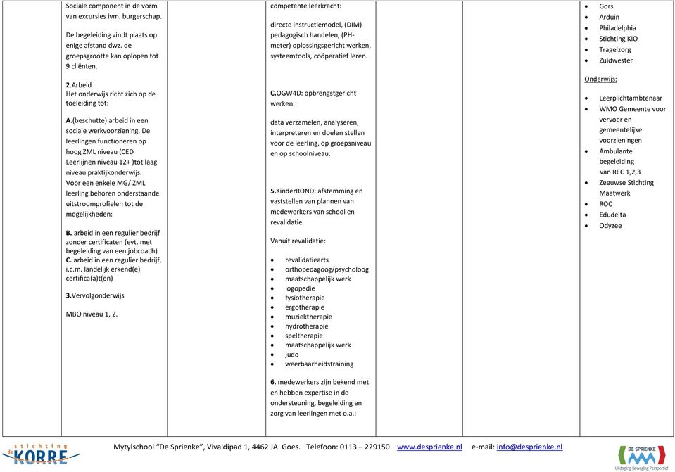 Voor een enkele MG/ ZML leerling behoren onderstaande uitstroomprofielen tot de mogelijkheden: B. arbeid in een regulier bedrijf 3.Vervolgonderwijs MBO niveau 1, 2.