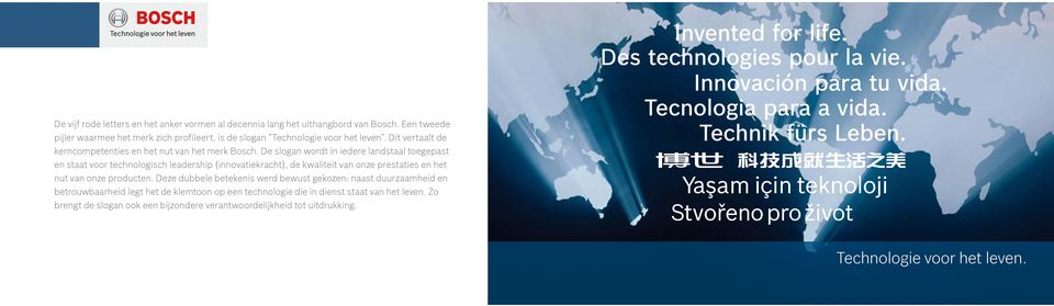 De slogan wordt in iedere landstaal toegepast en staat voor technologisch leadership (innovatiekracht), de kwaliteit van onze prestaties en het nut van onze producten.