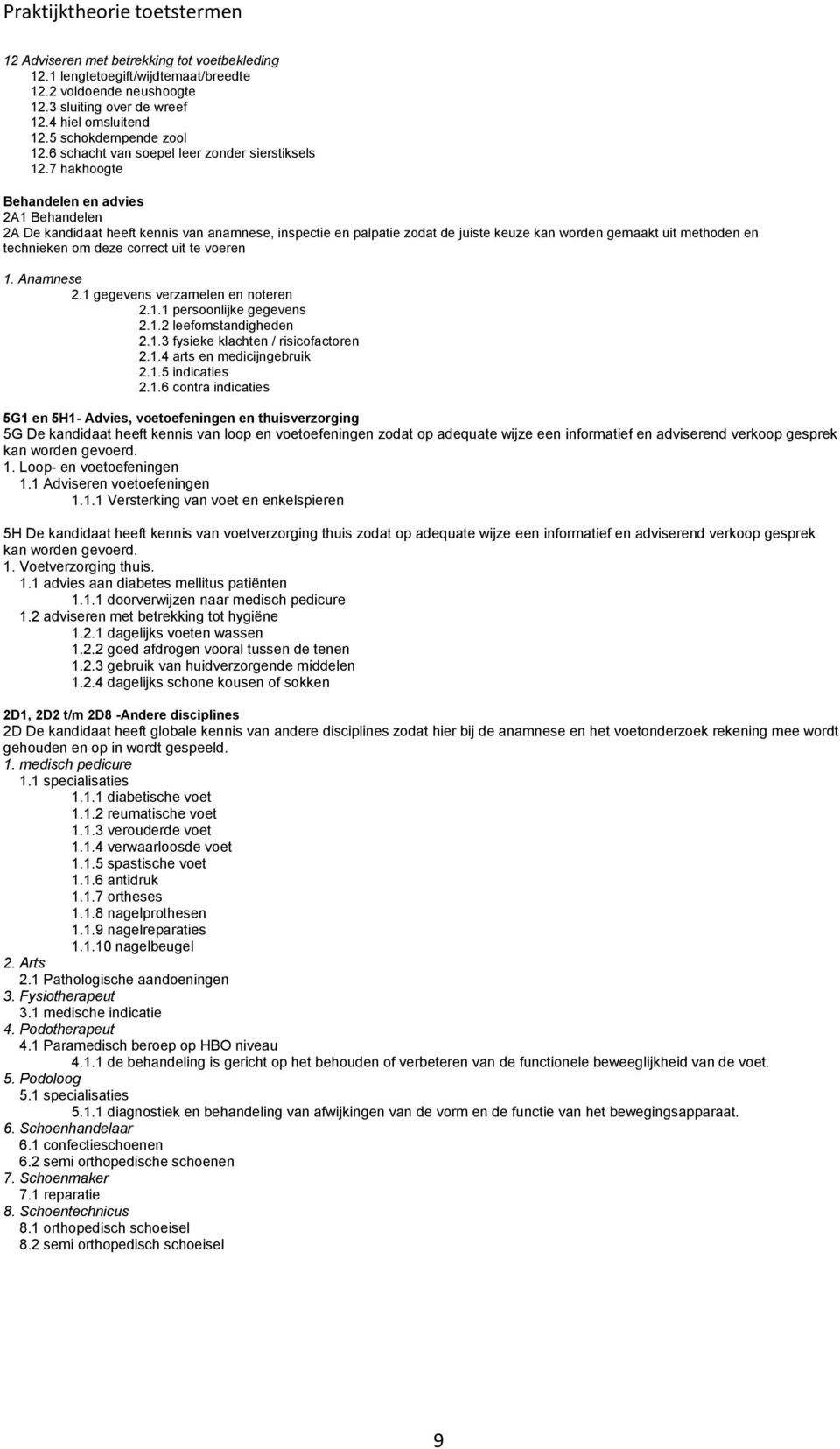 7 hakhoogte Behandelen en advies 2A1 Behandelen 2A De kandidaat heeft kennis van anamnese, inspectie en palpatie zodat de juiste keuze kan worden gemaakt uit methoden en technieken om deze correct