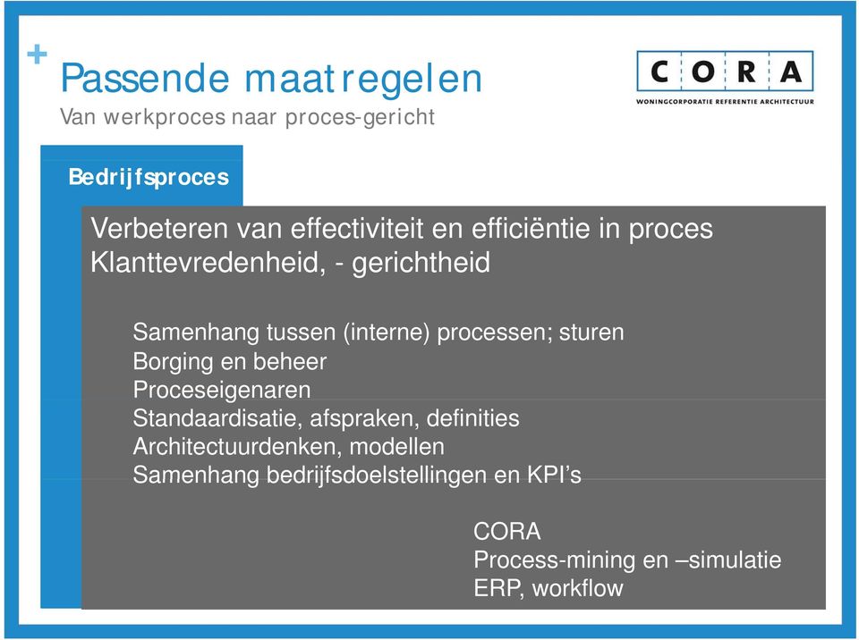 processen; sturen Borging en beheer Proceseigenaren Standaardisatie, afspraken, definities