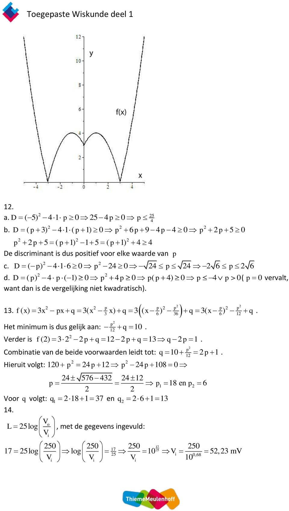 4 p 4 6 p 6 D ( p) 4 p( ) 0 p 4p 0 p( p 4) 0 p 4 p 0( p 0 vervalt, want dan is de vergelijking niet kwadratisch). p p p p p 6 6 6 f ( ) p q ( ) q ( ) q ( ) q.