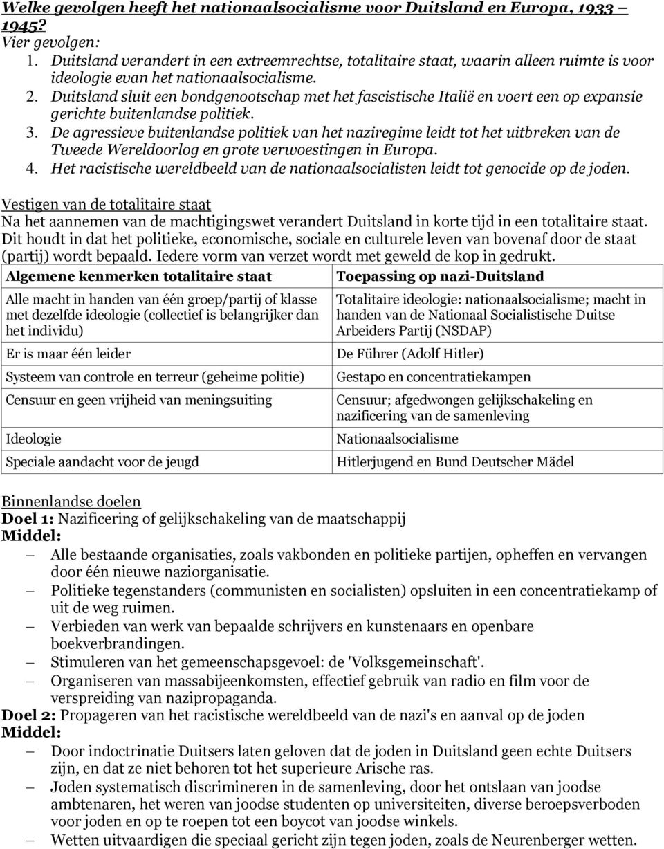 Duitsland sluit een bondgenootschap met het fascistische Italië en voert een op expansie gerichte buitenlandse politiek. 3.
