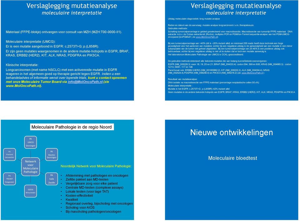 Er zijn geen mutaties waargenomen in de andere mutatie-hotspots in EGFR, BRAF, KRAS, ERBB2 (HER2), KIT, ALK, NRAS, PDGFRA en PIK3CA.