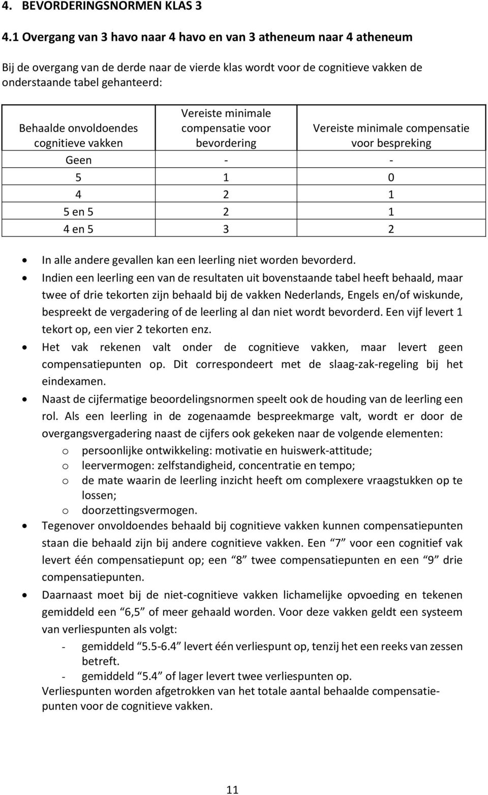 onvoldoendes cognitieve vakken Vereiste minimale compensatie voor bevordering Vereiste minimale compensatie voor bespreking Geen - - 5 1 0 4 2 1 5 en 5 2 1 4 en 5 3 2 In alle andere gevallen kan een