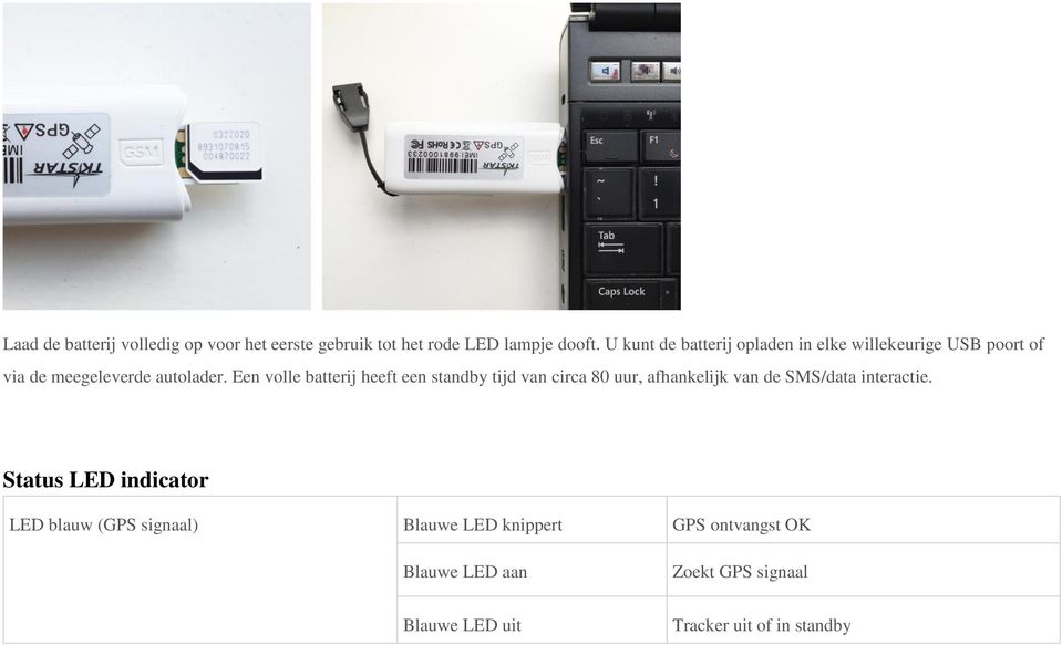 Een volle batterij heeft een standby tijd van circa 80 uur, afhankelijk van de SMS/data interactie.