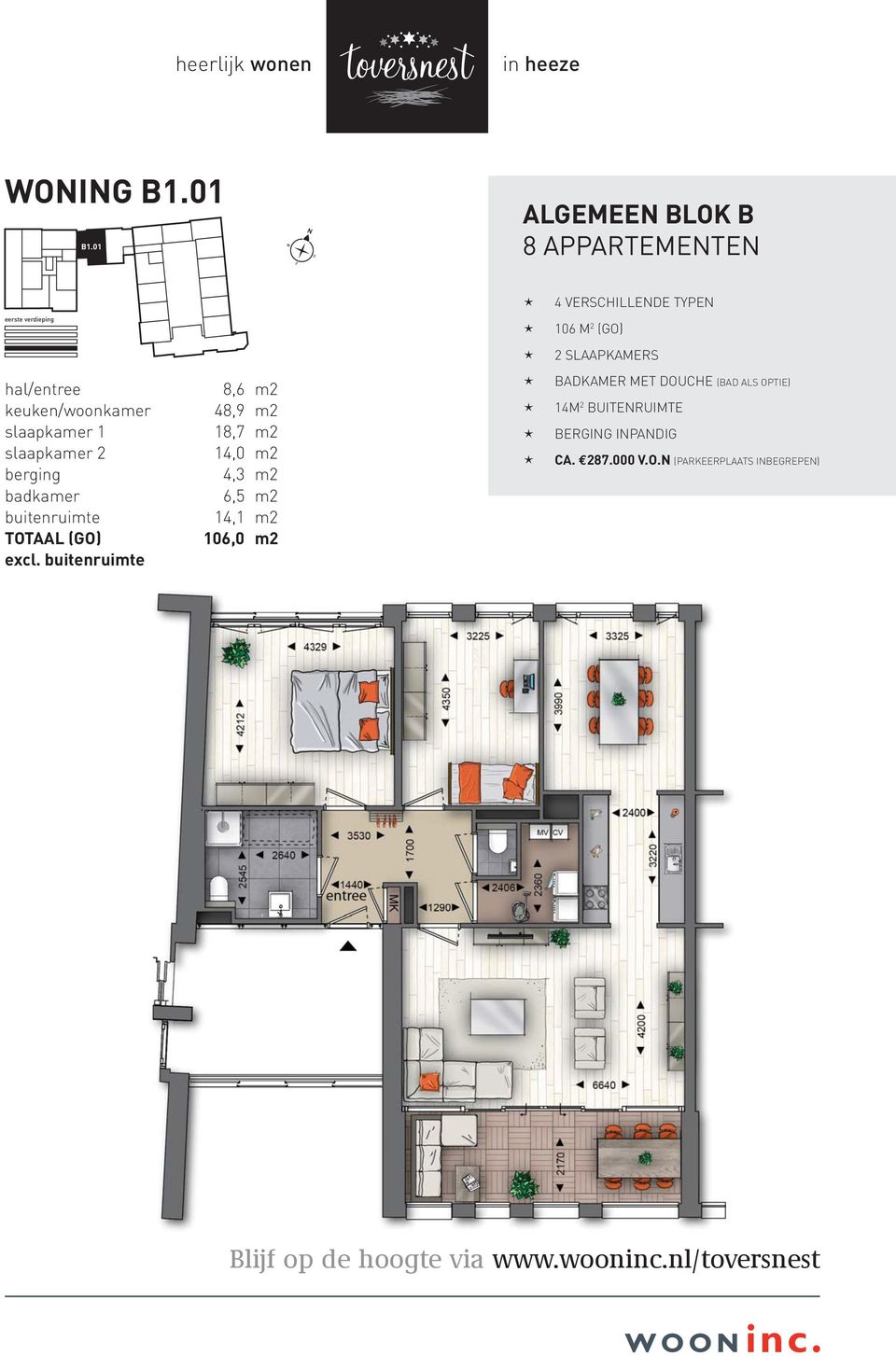 SLAAPKAMERS hal/entree keuken/woonkamer slaapkamer 1 slaapkamer 2 berging badkamer buitenruimte