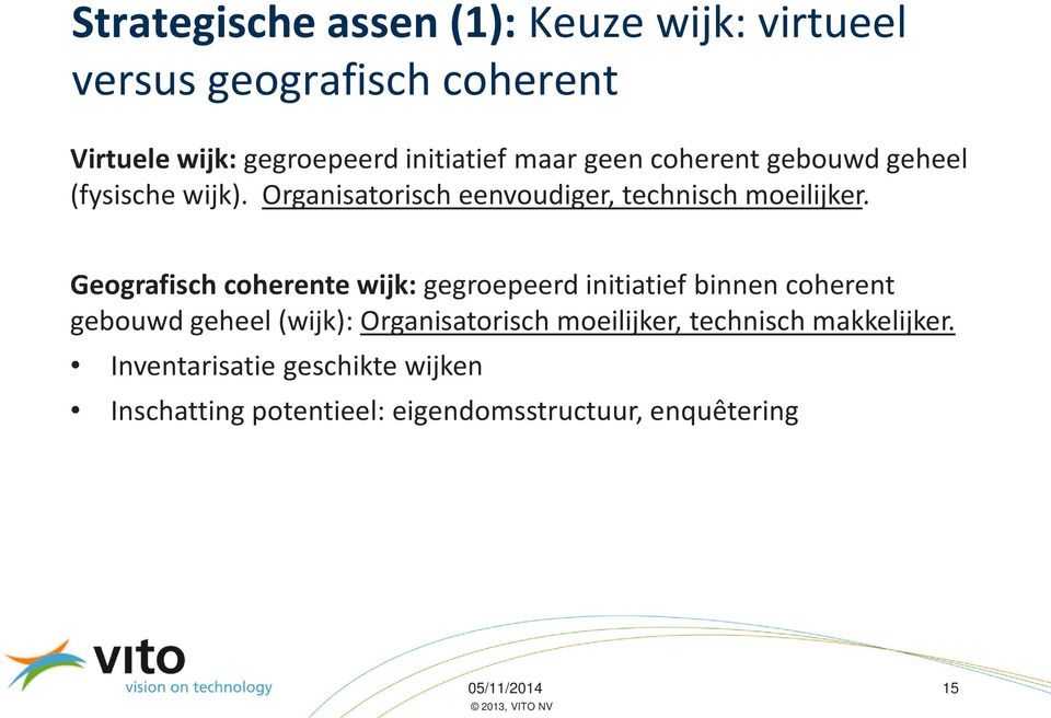 Geografisch coherente wijk: gegroepeerd initiatief binnen coherent gebouwd geheel (wijk): Organisatorisch