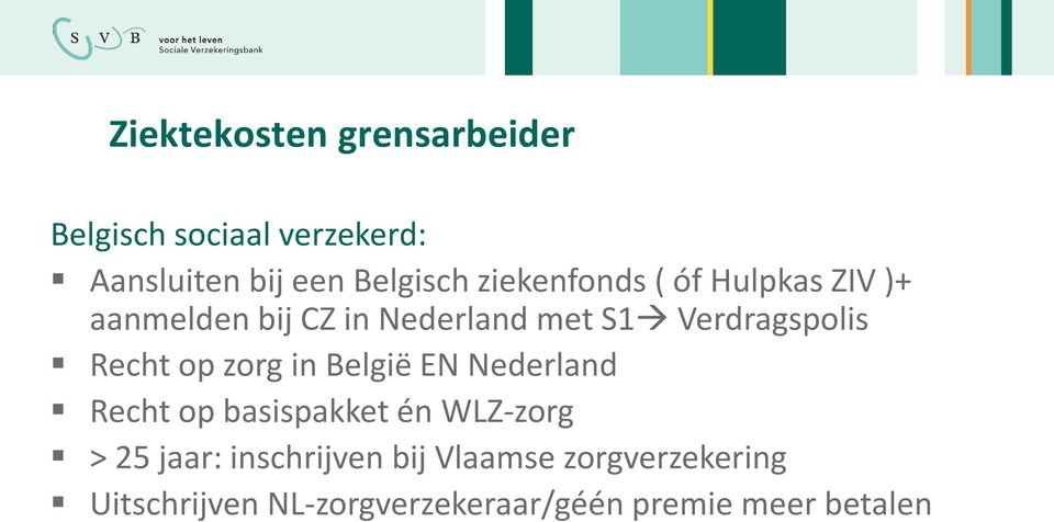 Recht op zorg in België EN Nederland Recht op basispakket én WLZ-zorg > 25 jaar: